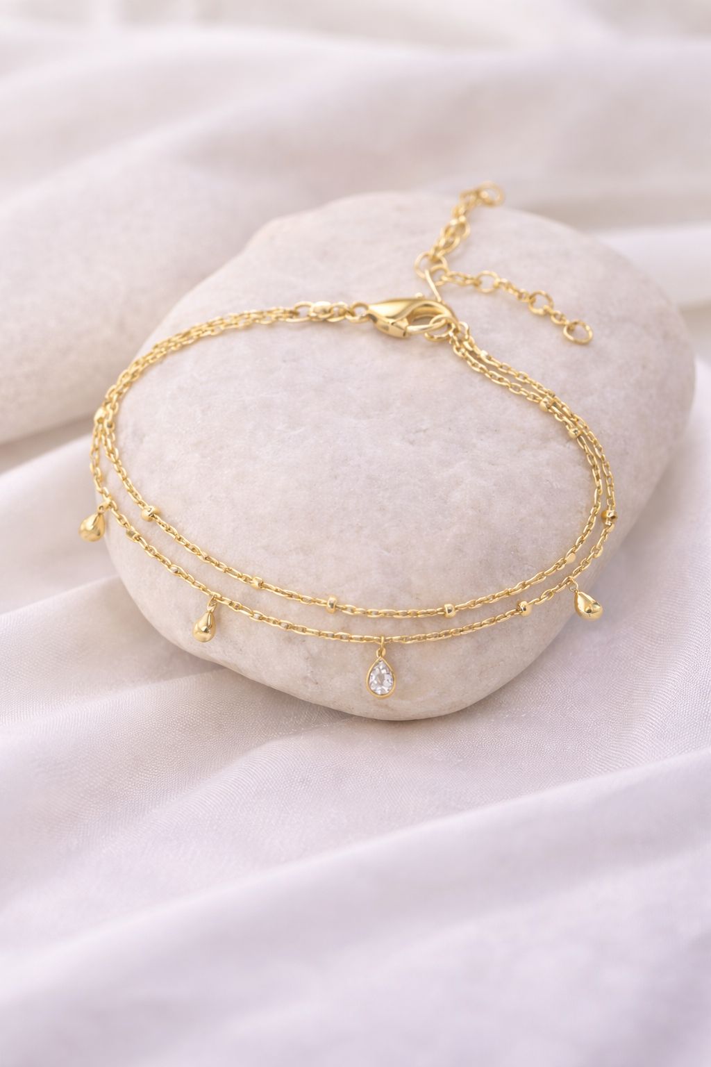 14K Gold Plated Beaded Bracelet for Women | Stackable Gold Bead Bracelet | Adjustable Dainty Gold Jewelry
