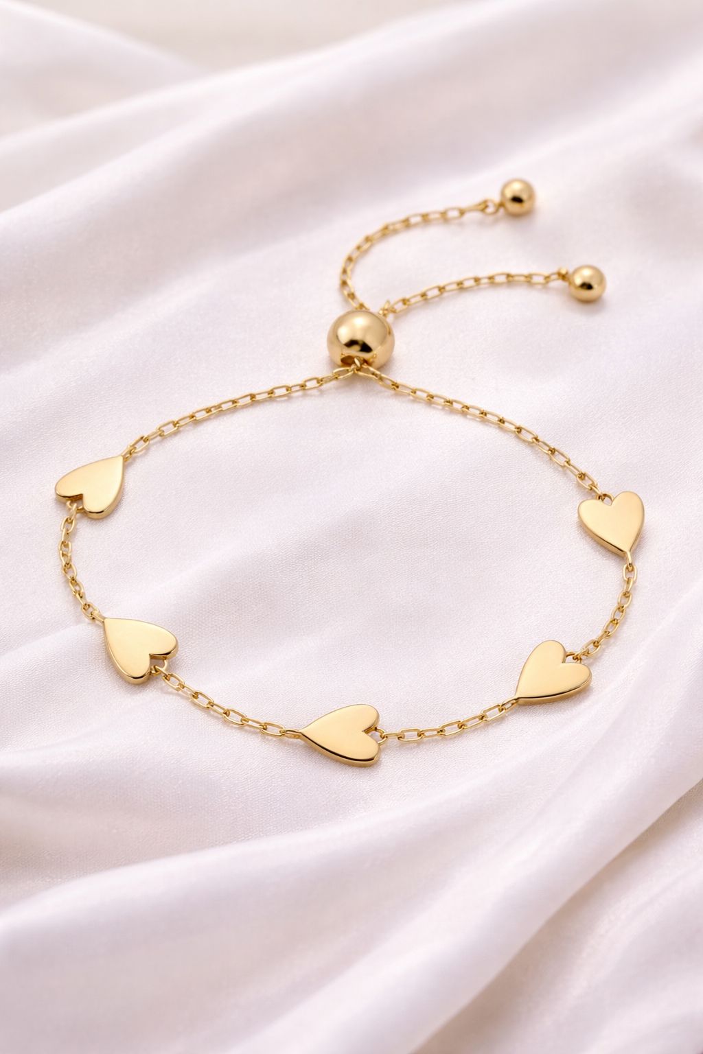 14K Gold Plated Heart Charm Bracelet for Women – Adjustable Delicate Chain Jewelry