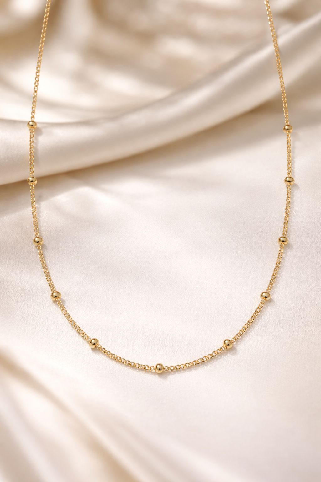14K Gold Plated Beaded Station Chain Necklace – Minimal Luxury Elegance