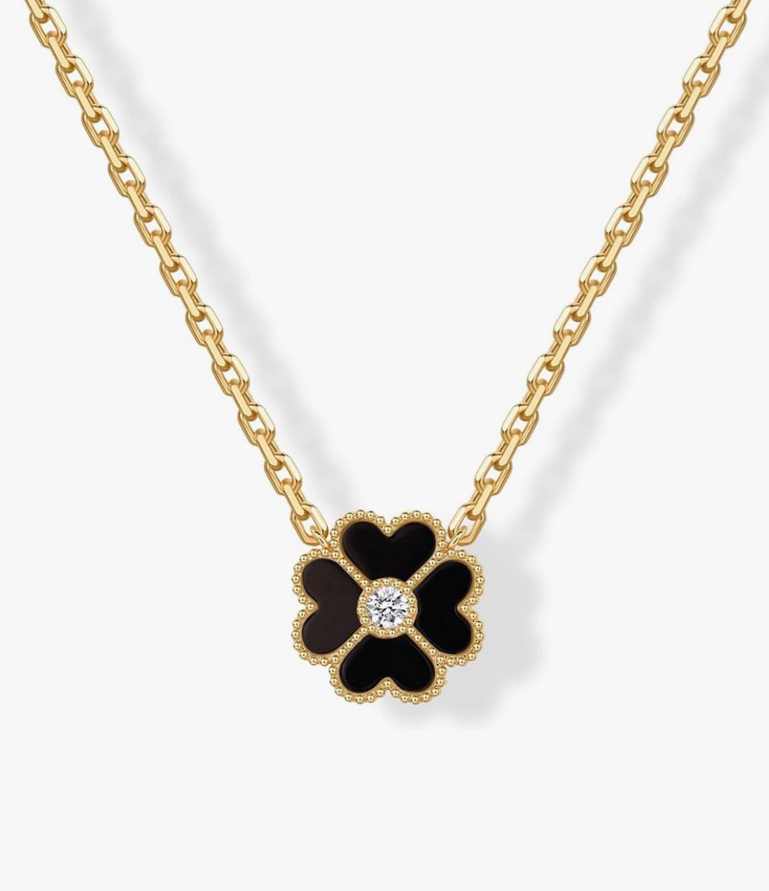 14K Gold Plated Black Clover Pendant Necklace