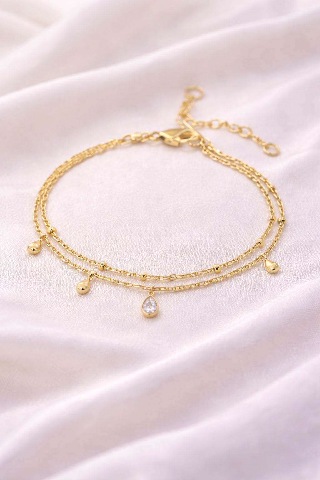 14K Gold Plated Beaded Bracelet for Women | Stackable Gold Bead Bracelet | Adjustable Dainty Gold Jewelry