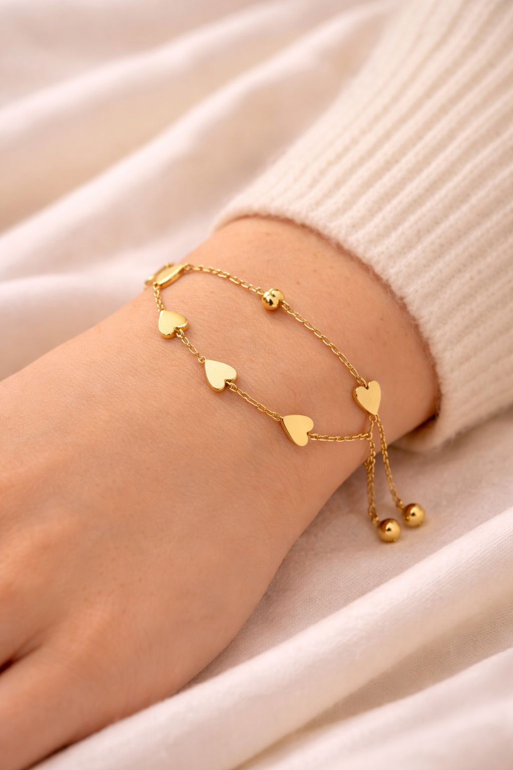 14K Gold Plated Heart Charm Bracelet for Women – Adjustable Delicate Chain Jewelry